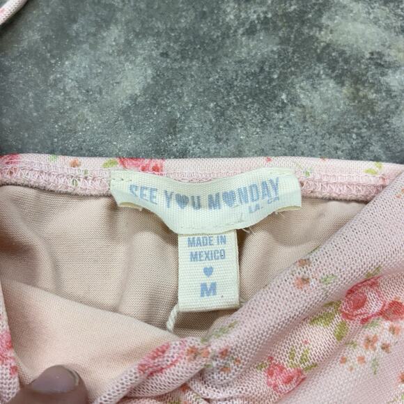 NWT See You Monday Womens M Light Pink Ditsy Floral Pattern Baby Doll Top Straps - Picture 5 of 7